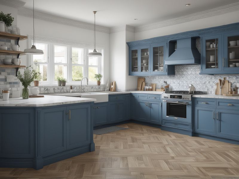 Kitchen planning consultation with detailed blueprints and 3D renders