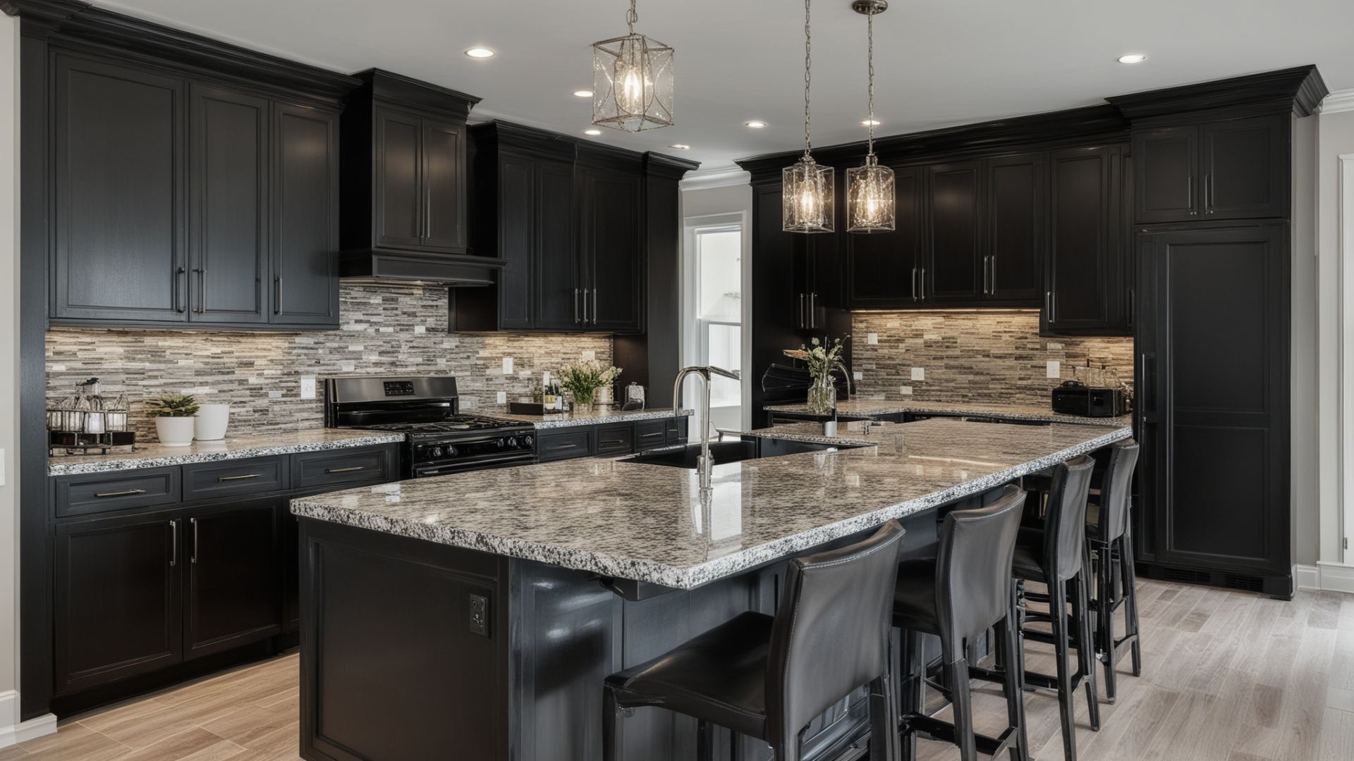 Modern luxury kitchen with granite countertops and custom cabinets