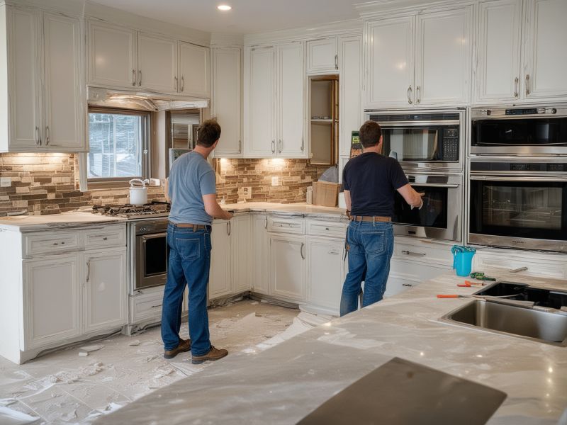 Professional kitchen remodeling team working on complete renovation